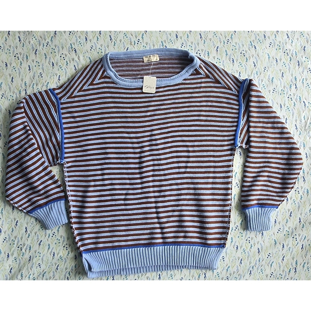 We The Free‎ Free People Striped Cotton Knit Sweater Blue Brown Large OB2290778